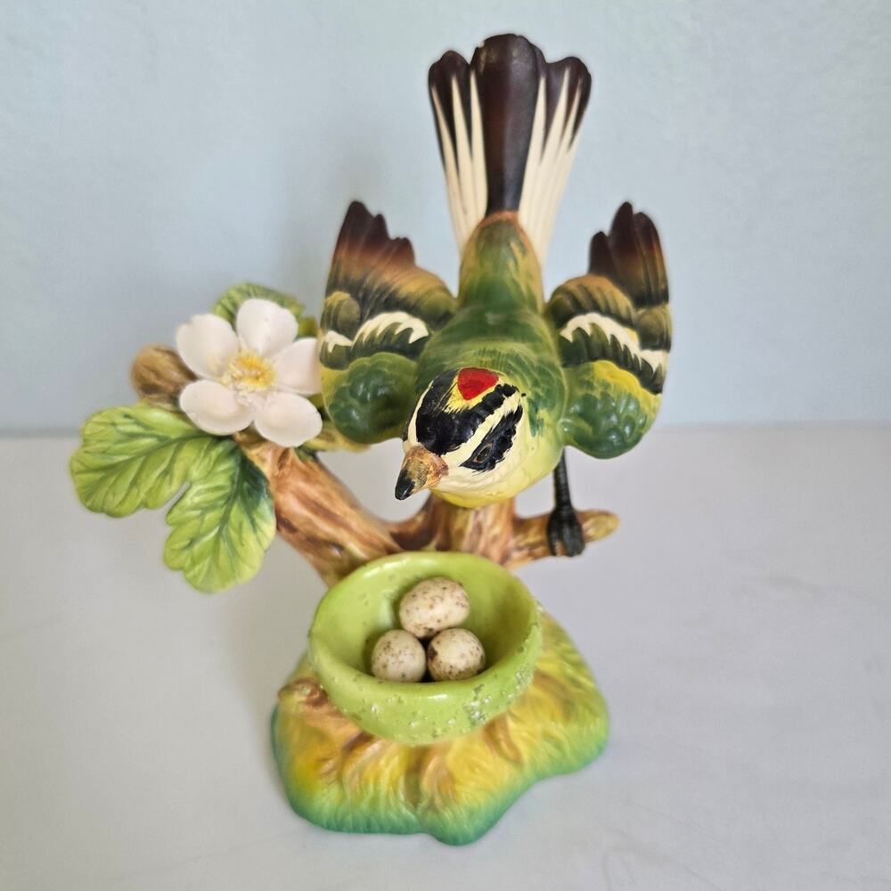 Vintage Artmark Kinglet With Nest Figurine Mid Century Japan Bird Lover MCM